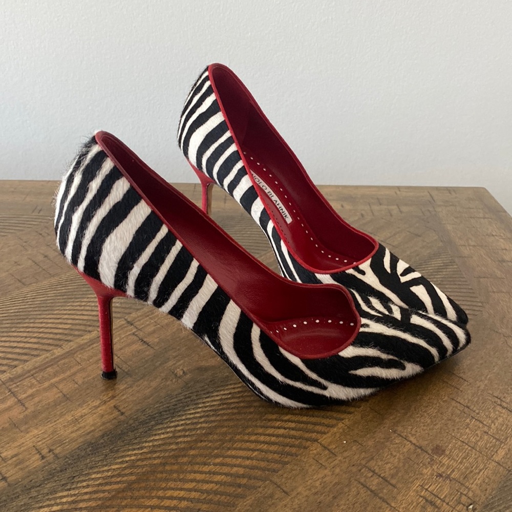 Manolo Blahnik zebra print red detail heels 36 size 6